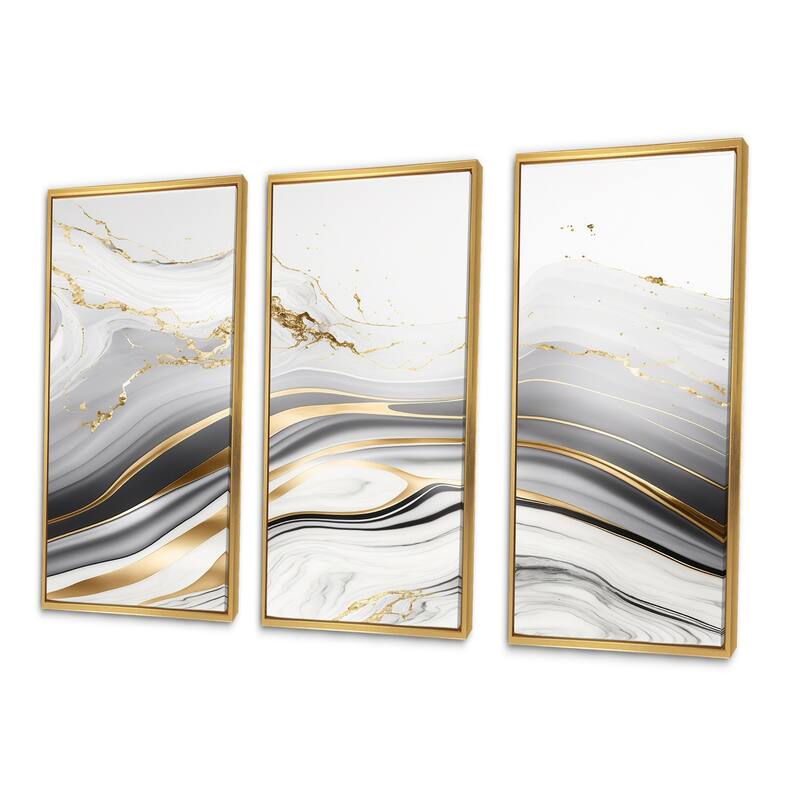 Designart "Abstract Geode Marble Waves Grey III" Modern Waves Framed Canvas Art Print - 3 Panels