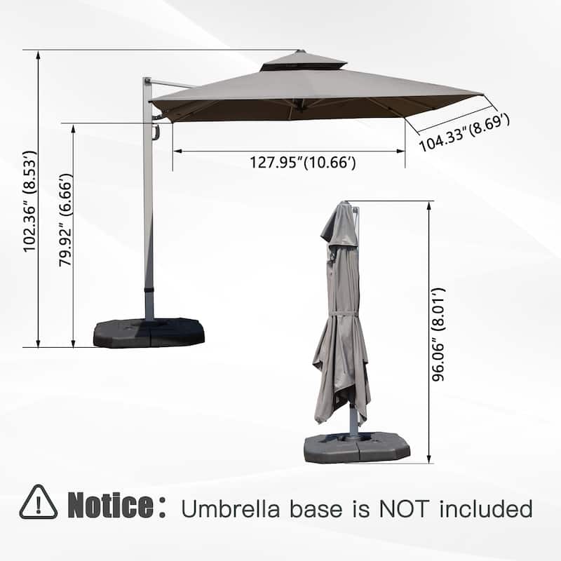 Rectangle Cantilever Umbrella with Center Pole, Gray (Base Not Included)