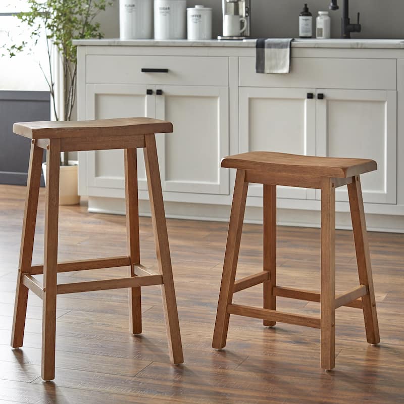 Simple Living Marney 30-inch Solid Rubberwood Saddle Bar Stools (Set of 2)
