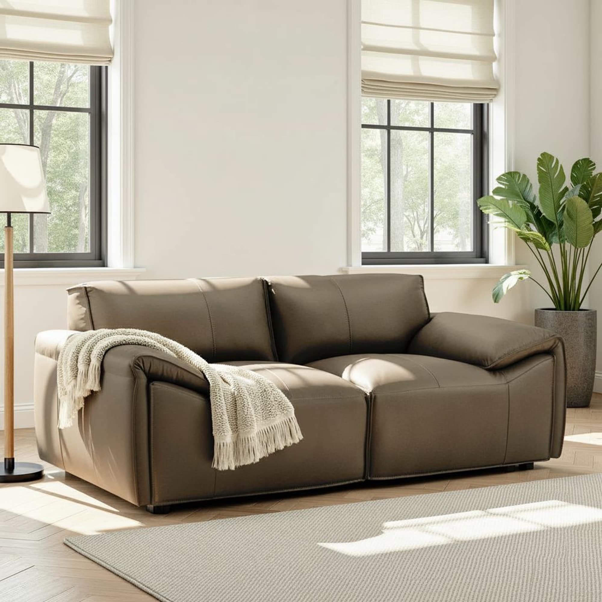 Tanner Top Grain Leather Loveseat, Sofa, or Living Room Set with Padded Arms