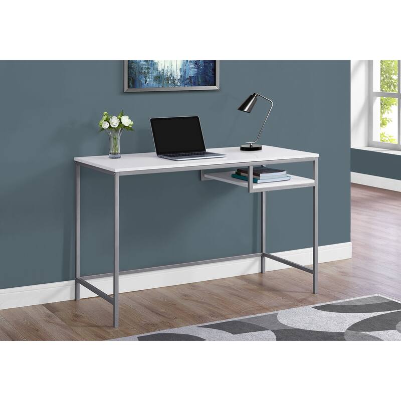 Computer Desk, Home Office, Laptop, 48"l, Work, White Laminate, Grey Metal, Contemporary