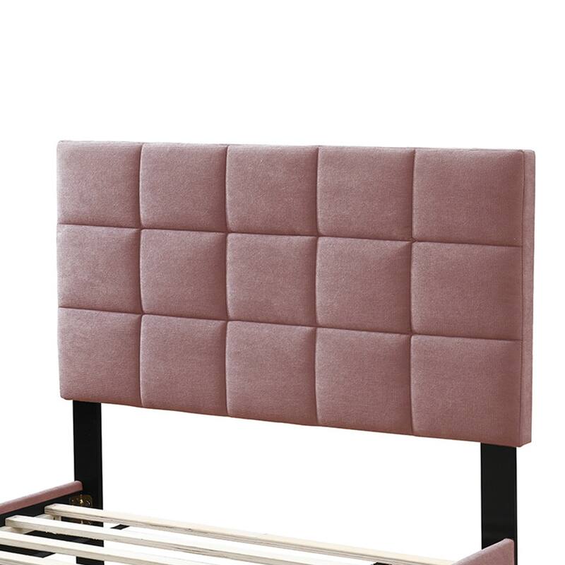 Brushed Linen Fabric Adjustable Headboard Twin Bed with Biscuit Tufting Design