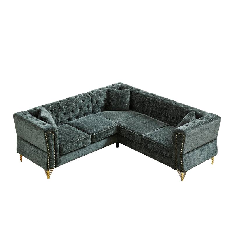 Green 81.5'' Chenille L-Shaped 5-Seat Sofa
