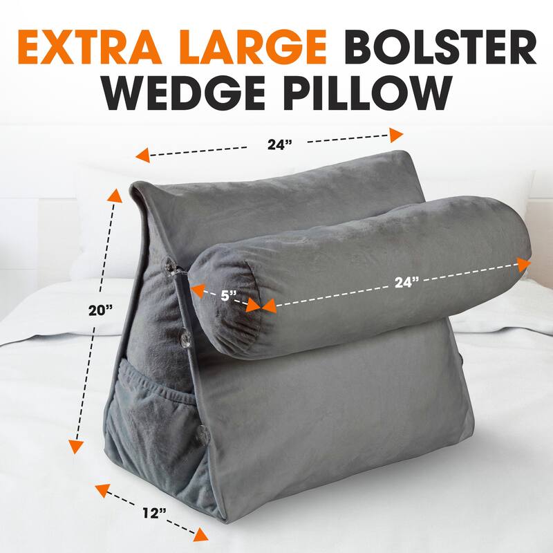 Cheer Collection Extra Large Wedge Pillow with Detachable Bolster