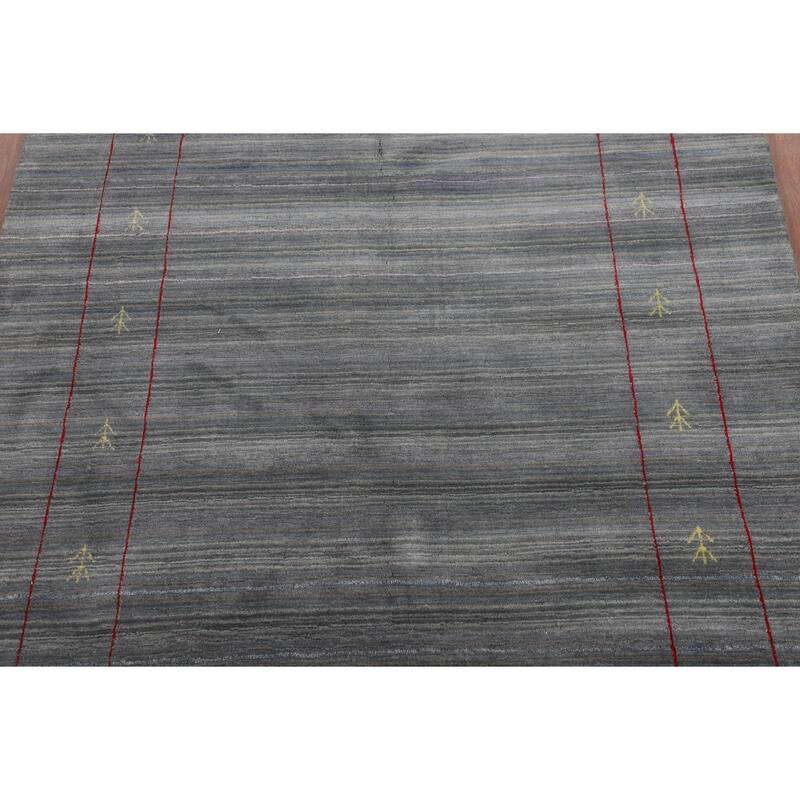 Striped Gray Gabbeh Oriental Area Rug Hand-Knotted Wool Carpet - 5'0"x 7'11"