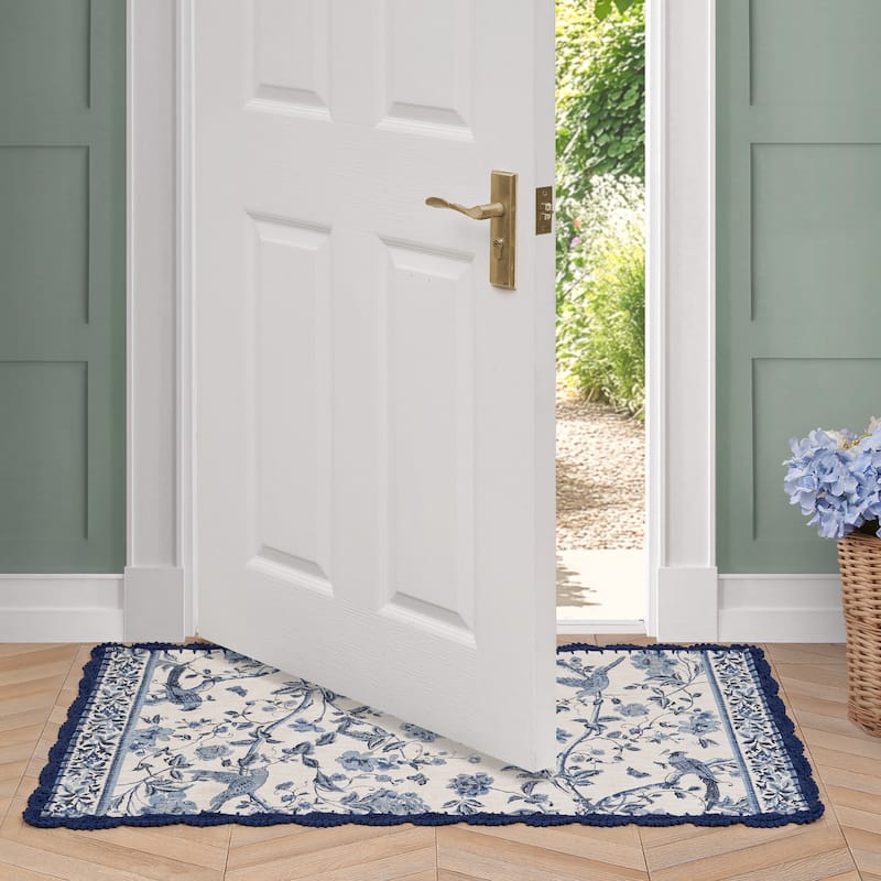 Laura Ashley Cotton Slub Crochet Border Rugs - 26" x 45" - Indigo