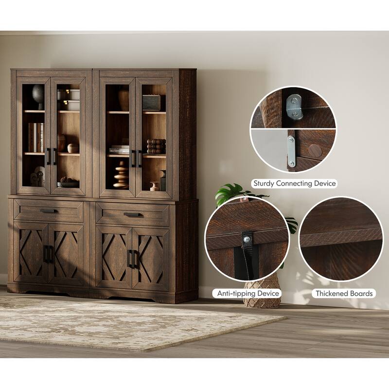 5 Tier Bookcase with Barn Door,73.3" Tall Open Storage Bookshelf