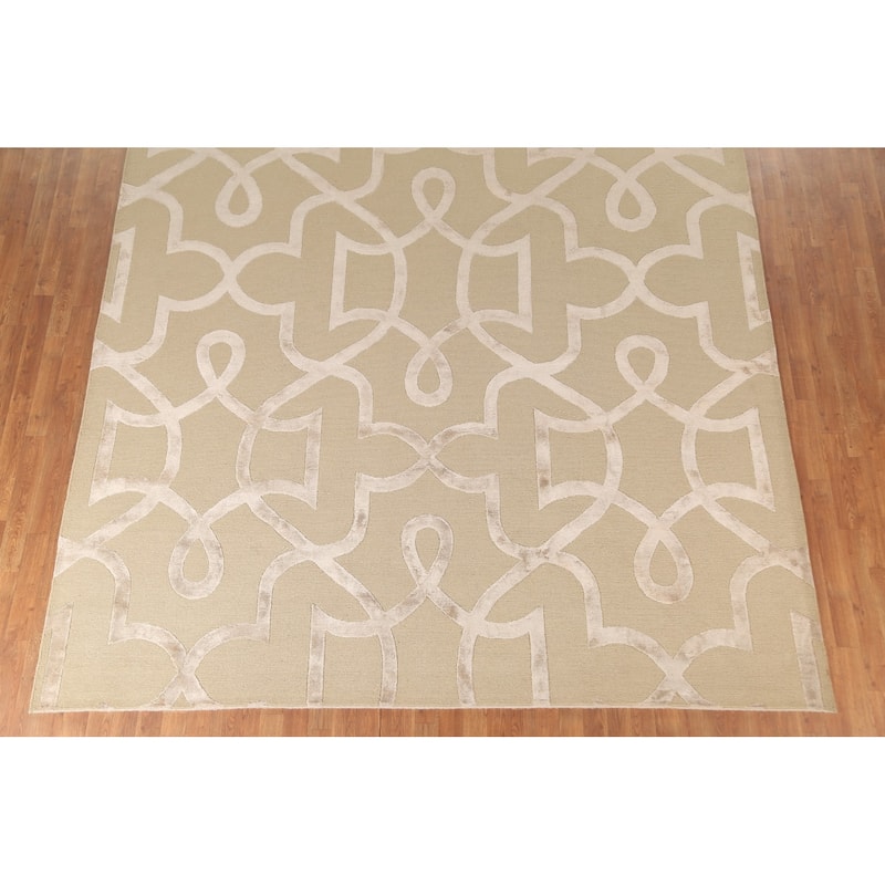Geometric Nepalese Modern Area Rug Handmade Wool Carpet Beige - 9'2" x 11'10"