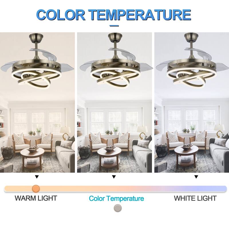 Bella Depot 42" Modern Retractable DIY Shape Ceiling Fan with Remote, 6-Speed Reversible Ceiling Fan with LED Light