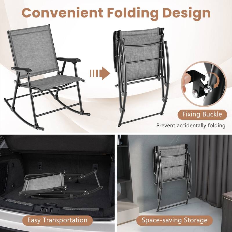 Gymax 4pcs Patio Folding Rocking Chair Heavy-Duty Metal Frame Rockers
