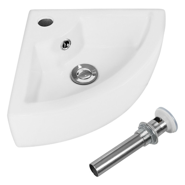Bathroom Corner Ceramic Vessel Sink with Overflow and Faucet Hole