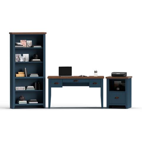 White Wood Office Set for Home Office, Office Furniture Set with Desk, Bookcase, File Cabinet