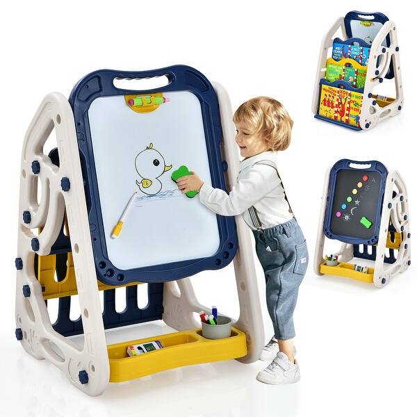 slide 2 of 9, 3-in-1 Kids Art Easel Double-Sided Tabletop Easel with Art Accessories-Blue - 21" x 18" x 28" (L x W x H) Blue