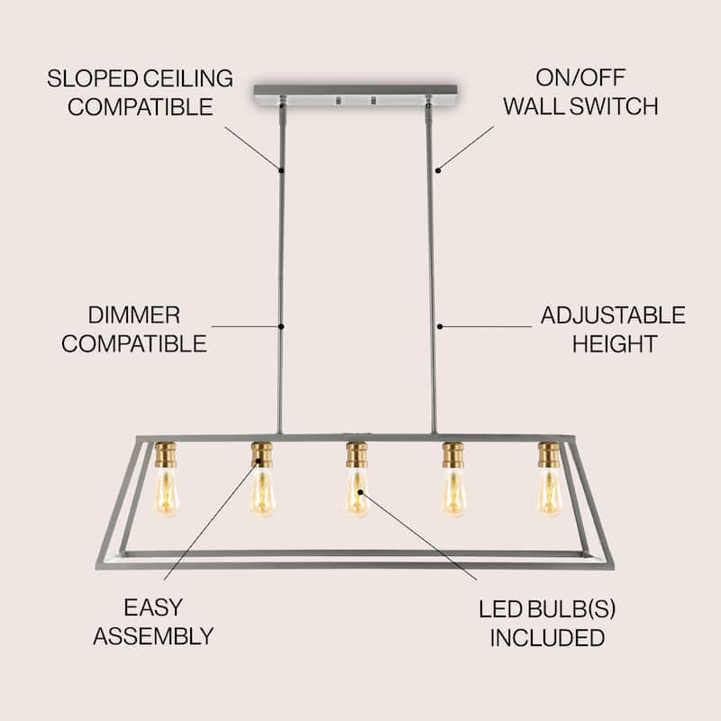 Staunton 38" 5-Light Adjustable Iron Farmhouse Vintage LED Dimmable Pendant, by JONATHAN Y