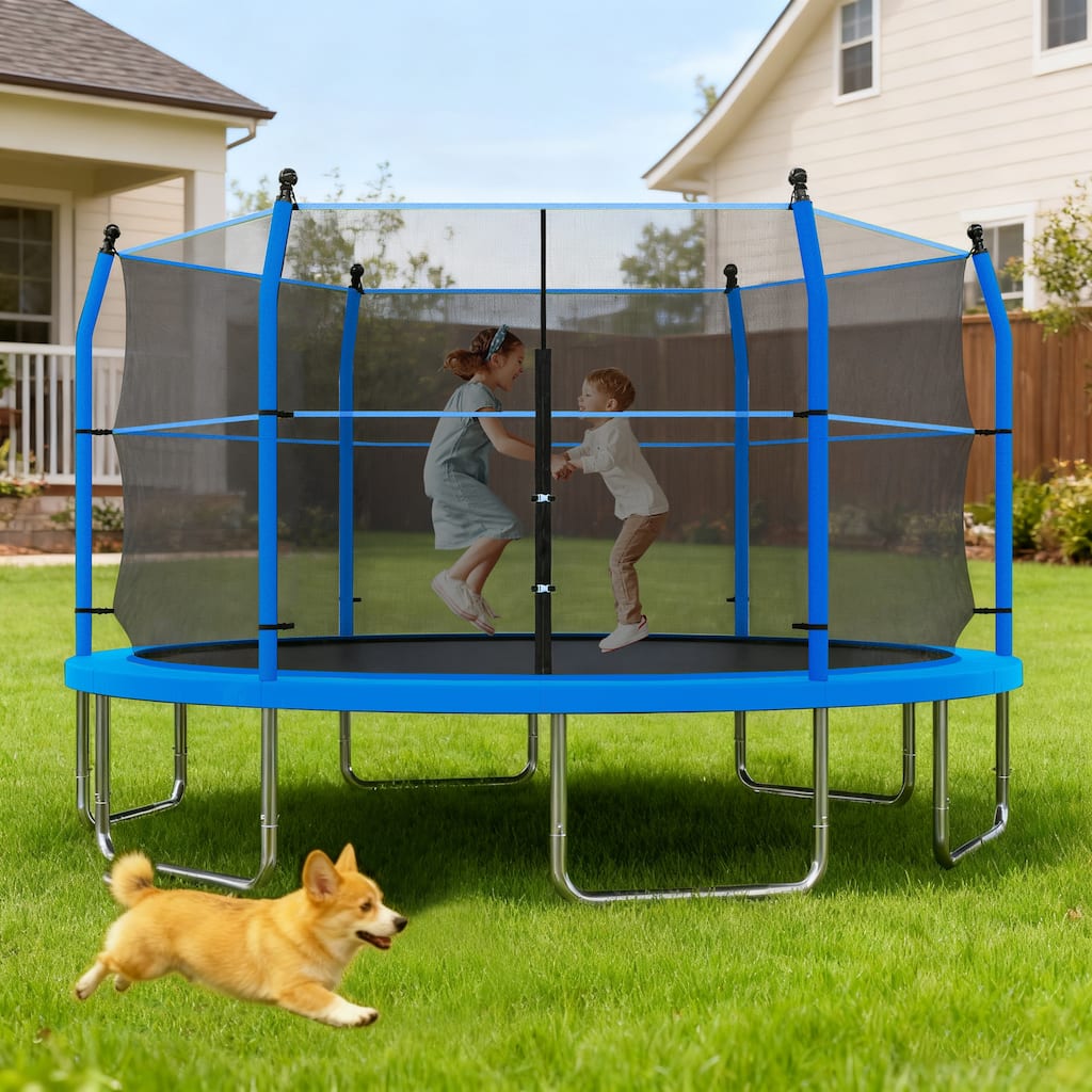 14ft Trampoline with Ladder and Enclosure Net for Kids and Adults, Heavy-duty 14' Outdoor Trampoline for Backyard