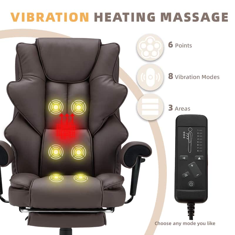 Ergonomic 6-Point Massage Office Chair with Heating, Reclining Function, Retractable Footrest, and Adjustable Armrests