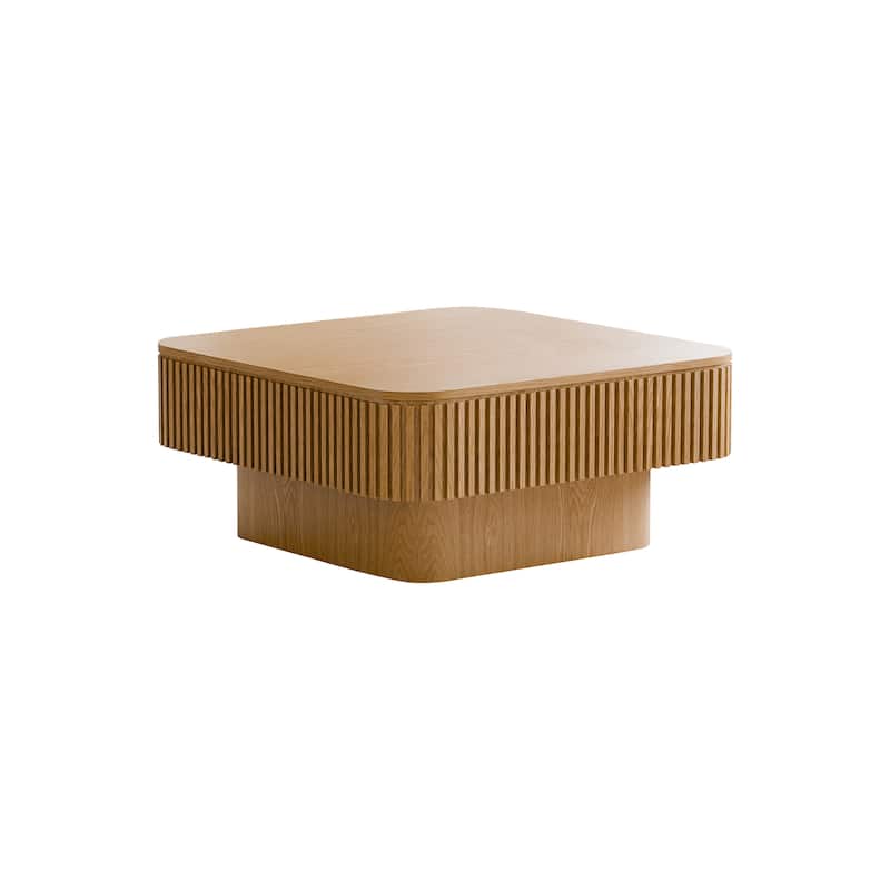 Modern 31.5" Square Coffee Table with Storage Solid Wood Veneered Accent Table for Living Room or Bedroom