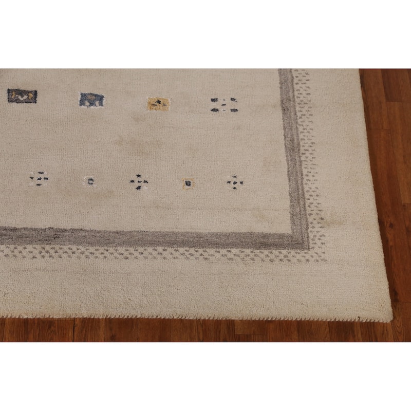 Tribal Geometric Gabbeh Indian Area Rug Beige Handmade Wool Carpet - 5'3" x 7'7"