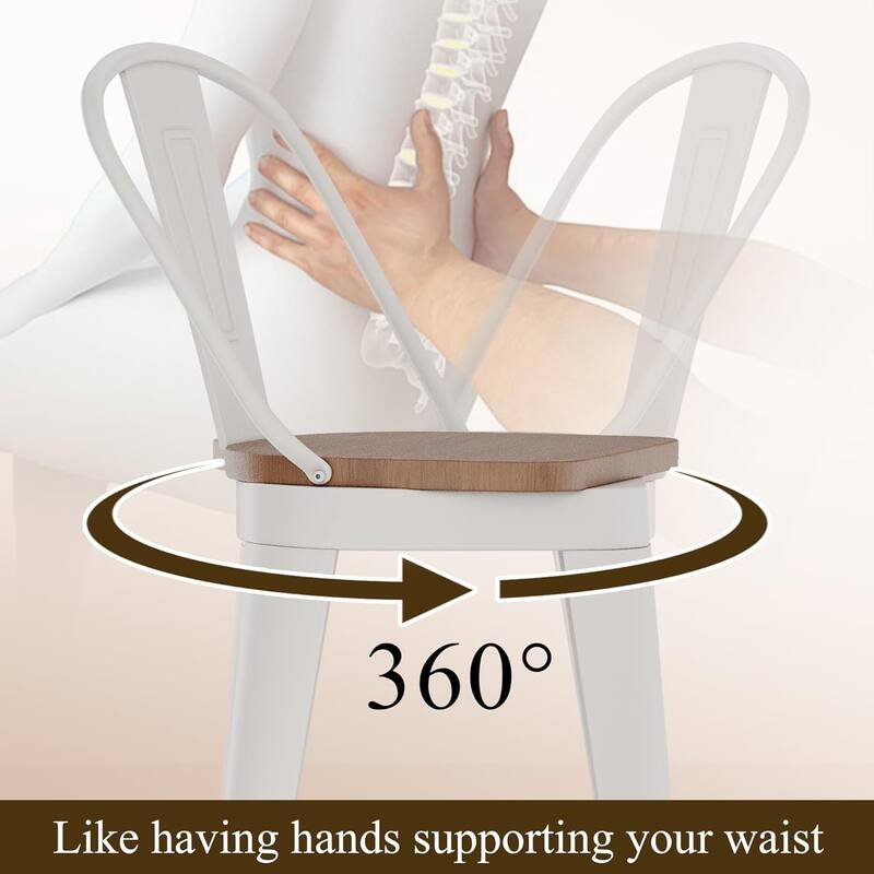 Swivel Counter & Bar Stools with Metal Frame Farmhouse 26" and 30" Seat Height Kitchen Barstools with High Back and Wooden Seat