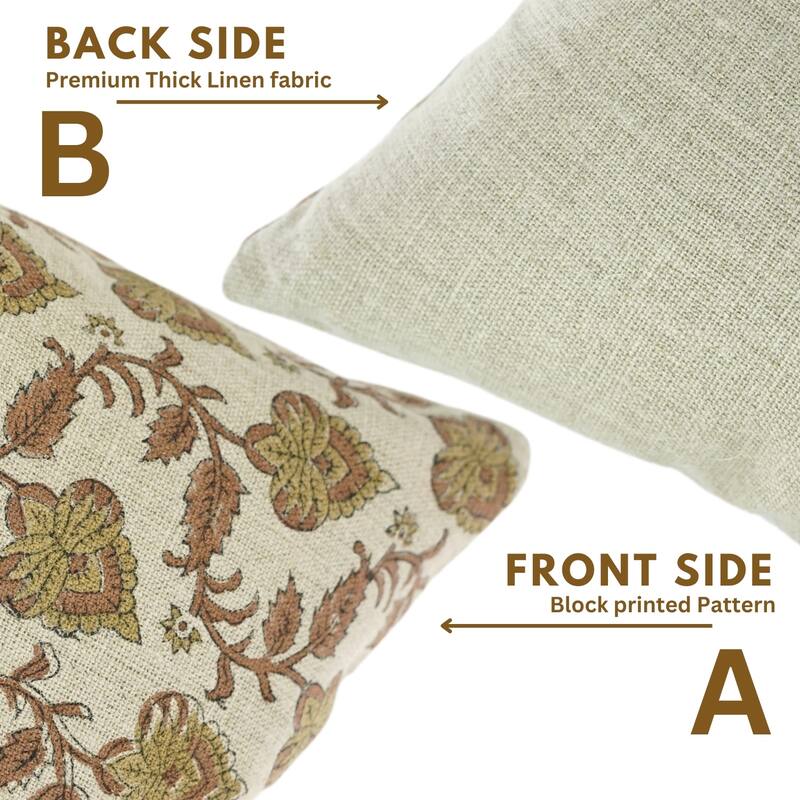 Fabdivine Floral Block Print Linen Throw for Farmhouse Dining or Bedroom Décor Brown Farmhouse Cushion Cover, Madhubala