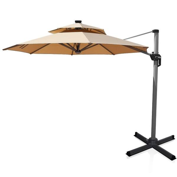 Shop 12ft 360 Rotation Aluminum Solar Led Patio Cantilever Umbrella Overstock 32305984