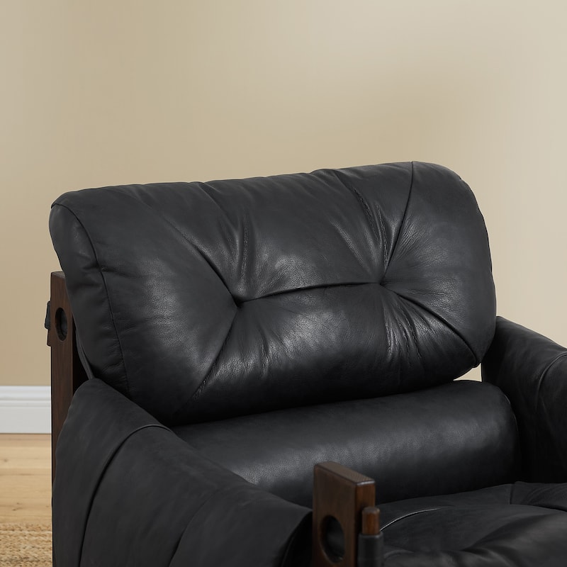 Art Leon Genuine Leather Accent Chair with Ash Wood Legs