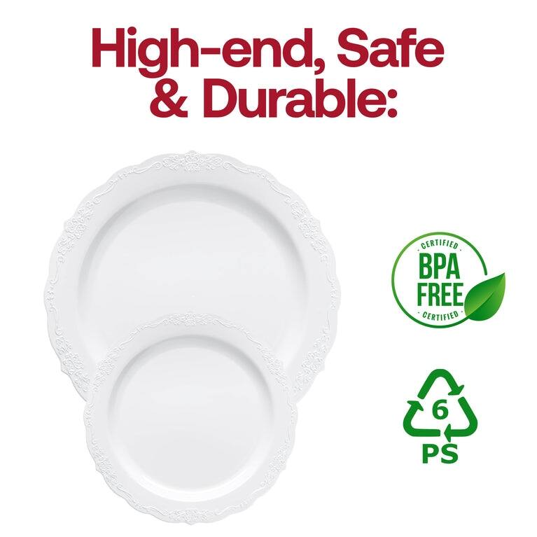 Vintage Rim Round Disposable Plastic Plate Packs - Party Supplies