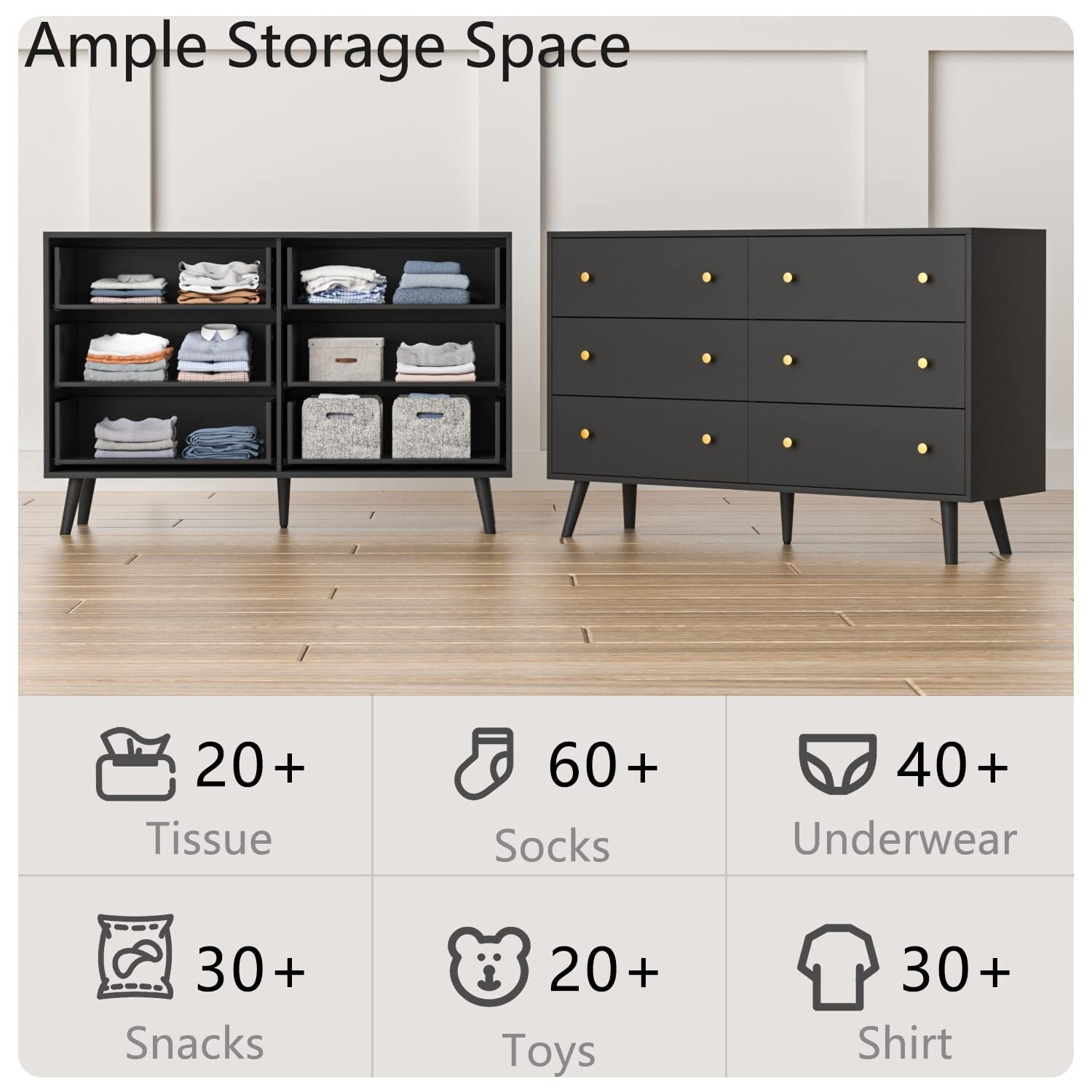 Dresser for Bedroom, Modern Black Dresser with 6 Drawers, Wide Chest of  Drawers with Gold Handles - Bed Bath & Beyond - 38190418