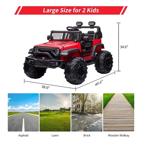 dimension image slide 0 of 3, 24V Kids Ride Toy 2 Seats Battery Powered Electric Truck with Remote Control - 38.6"W x 49.6"L x 34.6"H