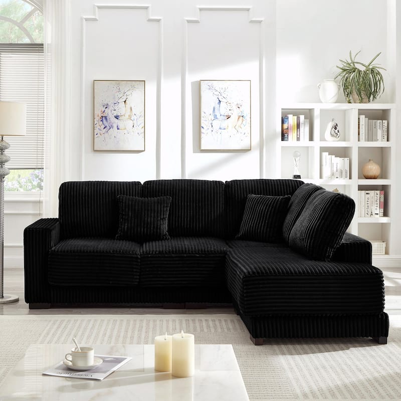 93" Sectional Sofa, L-Shaped with Reversible Chaise Lounge, Upholstered in Soft Corduroy