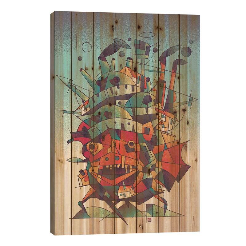 Moving Castle Print On Wood by Victor Vercesi - Multi-Color - 40x26x1.5