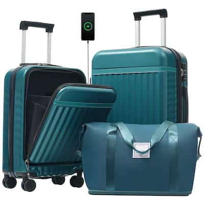 Front Opening Luggage Set 3 Piece,USB Port, Expandable Luggage with Handle Bag Spinner Wheels TSA Lock