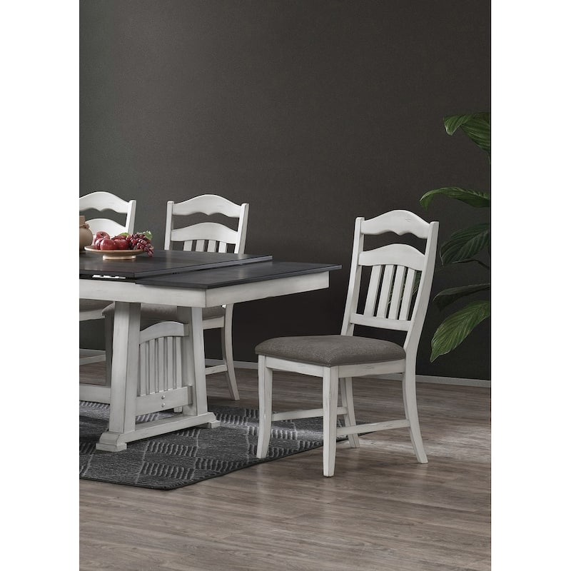 Contemporary Antique White Side Chairs Upholstered Cushion Seat Ladder Back 2pc Dining Chairs
