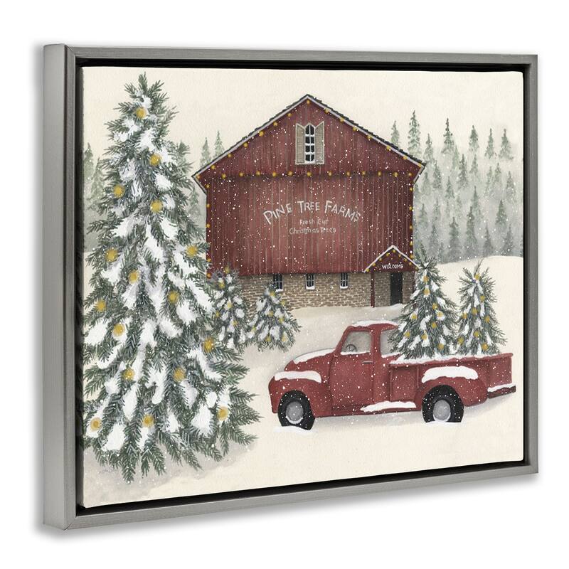 Stupell Winter Pine Tree Farm Framed Floater Canvas Wall Art Design By Linda Spivey