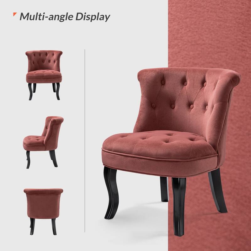 Paolino 25.1" Wide Traditional Velvet Button-tufted Back Stools with Wood Legs by HULALA HOME