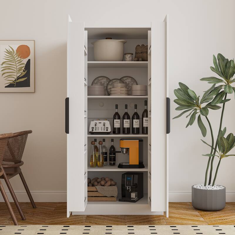 GDF Studio - Lenorr Modern 62.99" Tall Freestanding Kitchen Pantry Cabinet with Multi-Level Shelves and Storage Doors