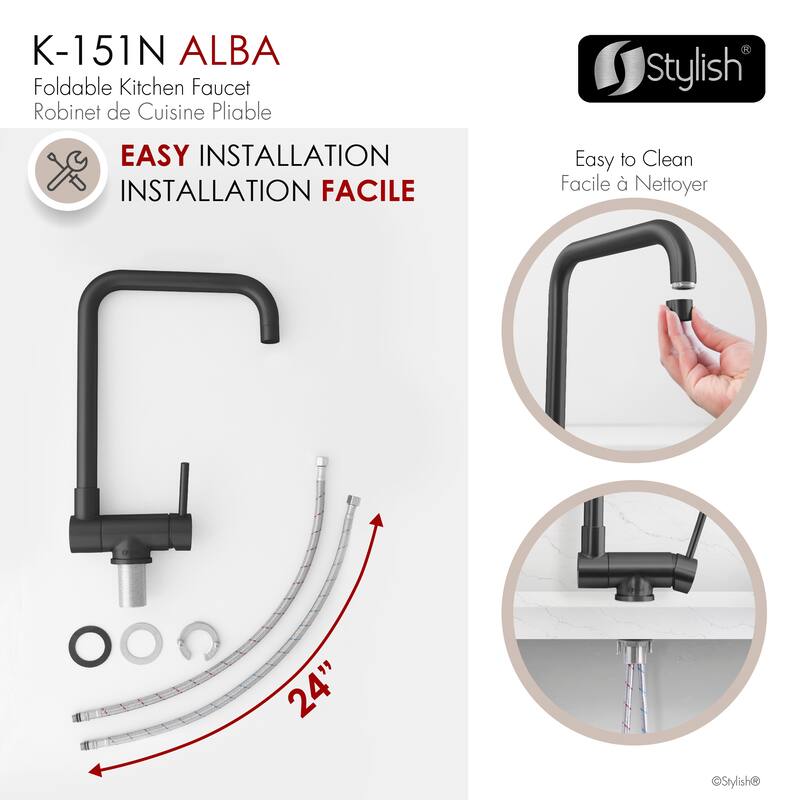 Single Handle Brushed Stainless Steel Foldable Kitchen Faucet