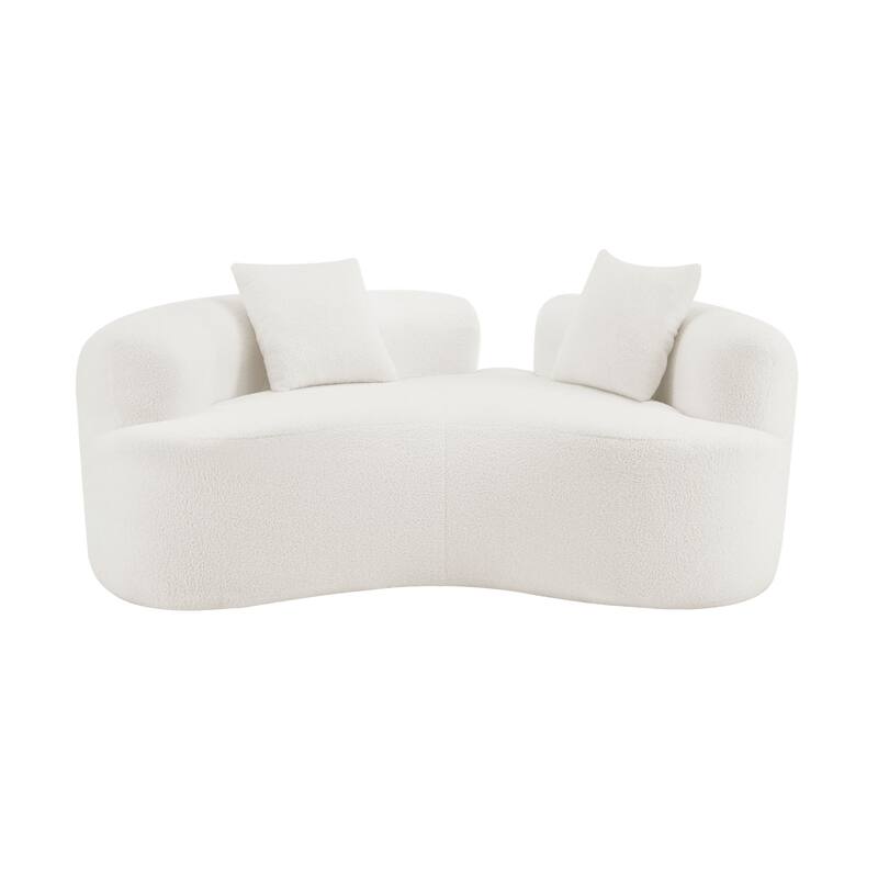 66.93 Inch Curved Loveseat, White Teddy Velvet, Foam+Spring, No-Assembly, 350 lbs Capacity