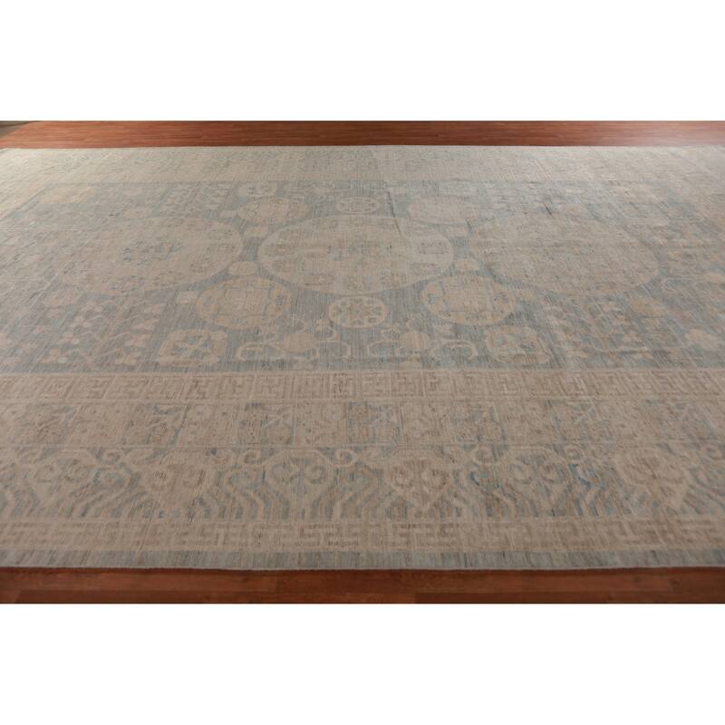 Hand Knotted Oriental 100% Wool Carpet Transitional All-Over Navy Blue & Blues Oushak Area Rug - 18' 6'' X 12' 4''