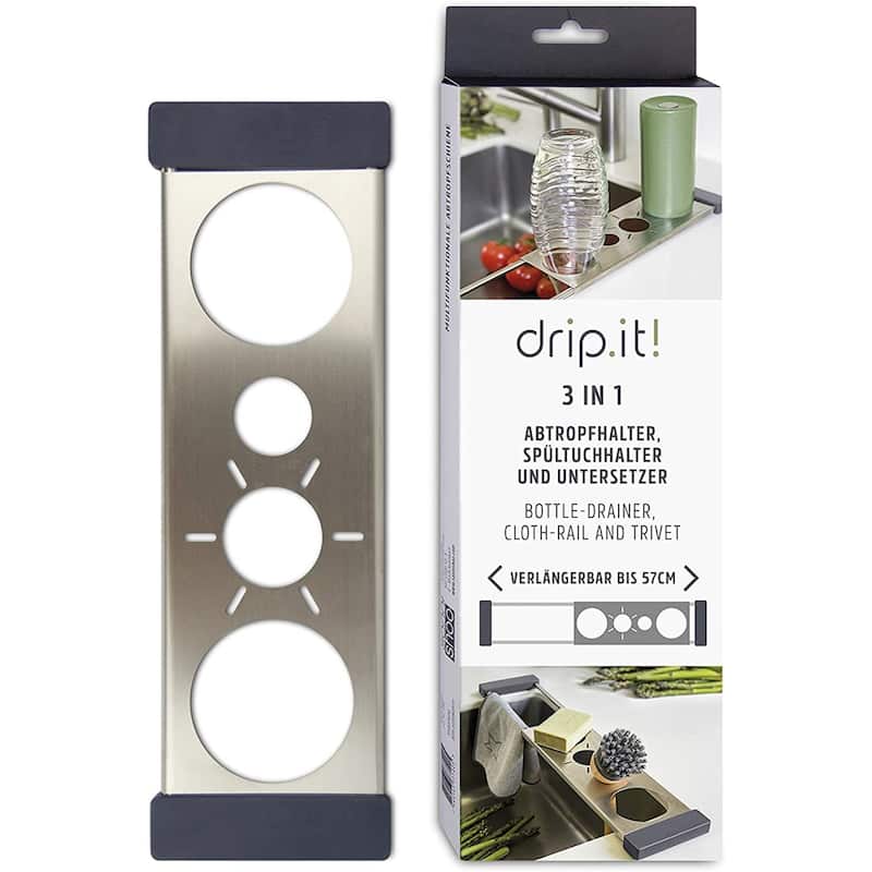 Sanni Shoo drip.it Stainless Steel Multifunctional Kitchen Sink Caddy, Drainer & Organizer - Silver