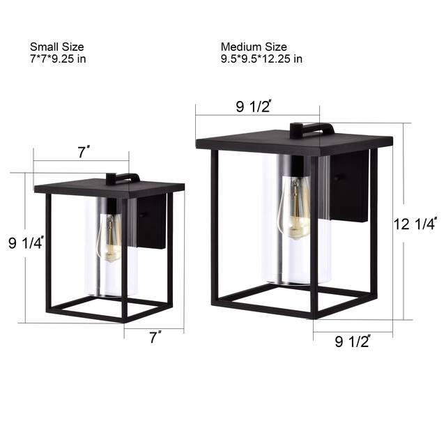 1-light Matte Black Outdoor Wall Sconce Lantern with Clear Glass Shade