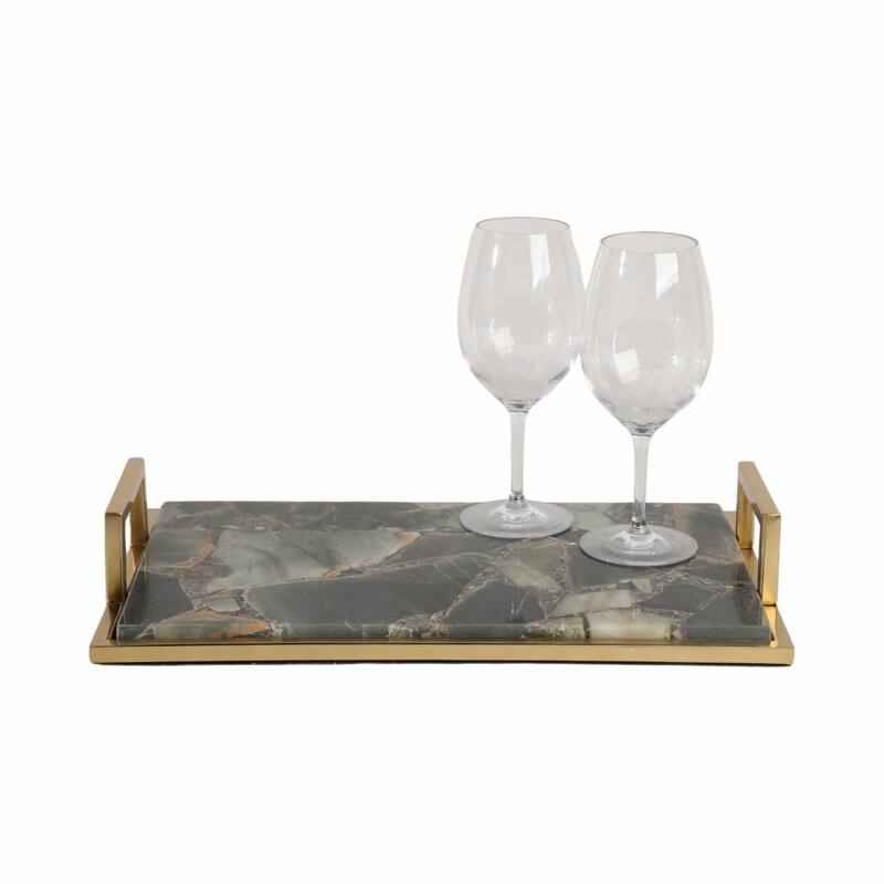 Decorative Agate Accent Tray - Home Decor - 23", Green & Gold