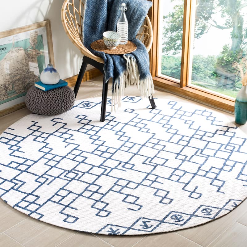 SAFAVIEH Handmade Cedar Brook Jowanka Modern Cotton Rug - 6' Round - Ivory/Navy
