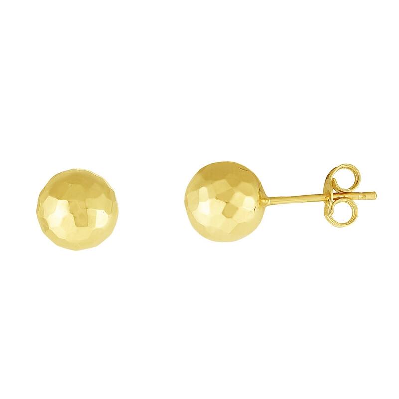 Curata 14k Yellow Gold 7mm Faceted Sparkle Cut Ball Post Earrings