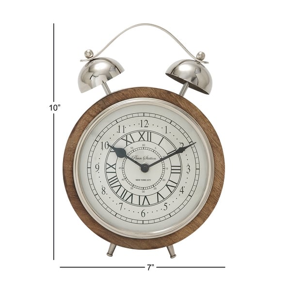 The Novogratz Brown Mango Wood Clock with Bell Style Top - 3W x 7L x 10H