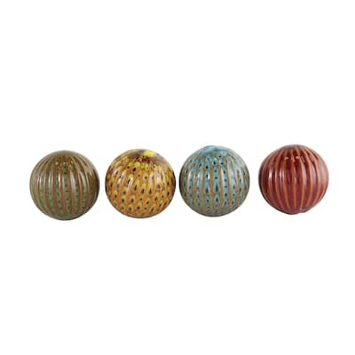 Ceramic Spotted Orbs & Vase Filler with Grooves - Set of 4 Multi Colored - Roche River Decor - 4"W x 4"L x 4"H