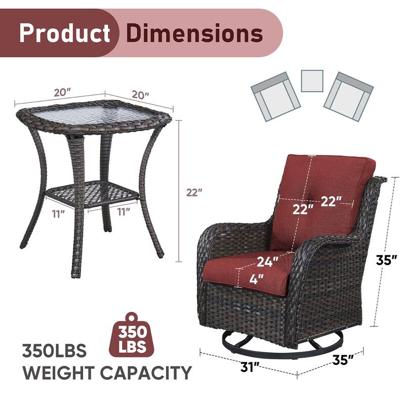 Pocassy Outdoor Swivel Chairs with 4 Inch Cushion