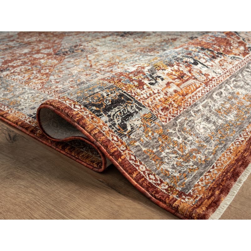 Amelia Collection Traditional Charcoal/Rust Area Rug