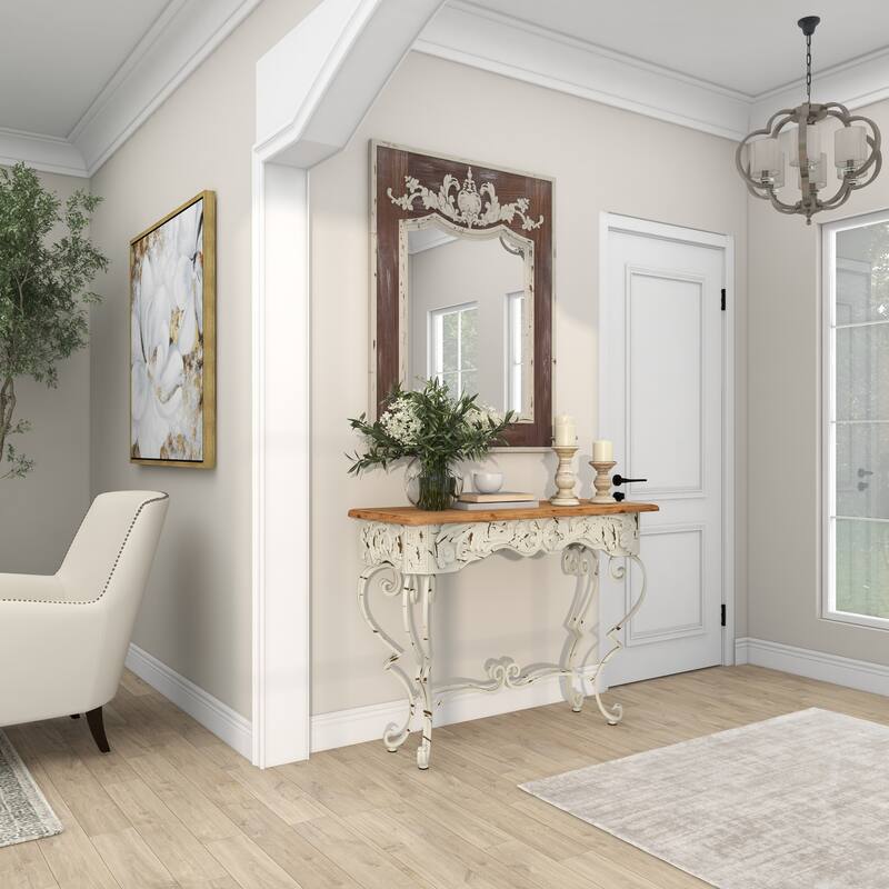 Brown Wood Carved Acanthus Floral Wall Mirror