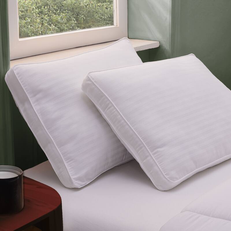 DreamLab Just Like Down Pillows for Back, Stomach or Side Sleepers, Set of 2 - White Stripe